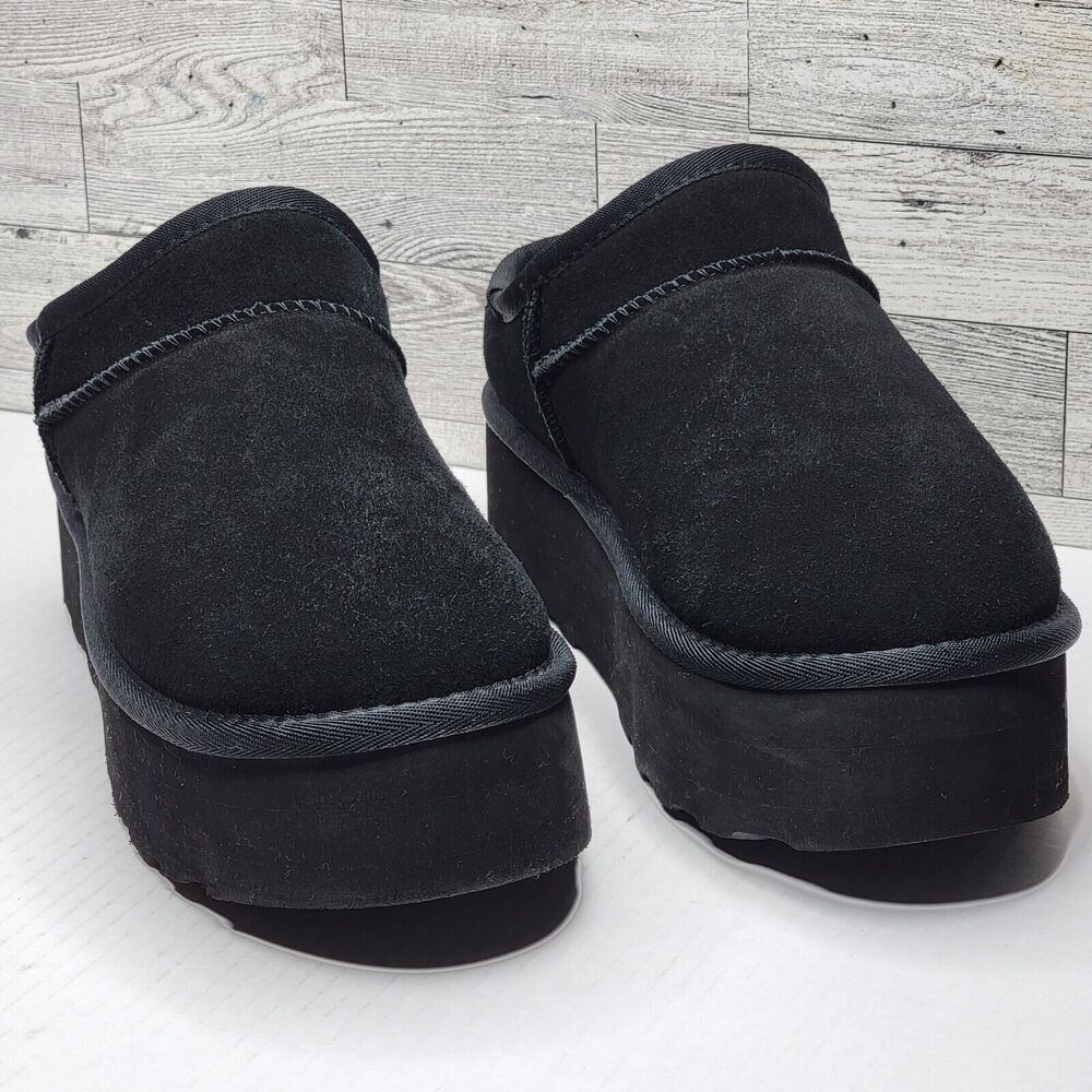 Cushionaire Platform Black Suede Mule Slippers Shoes Sz 10M Casual Goth Lounge